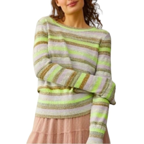 Pilcro Nubby Striped Crew Neck Sweater Size S - Picture 1 of 7